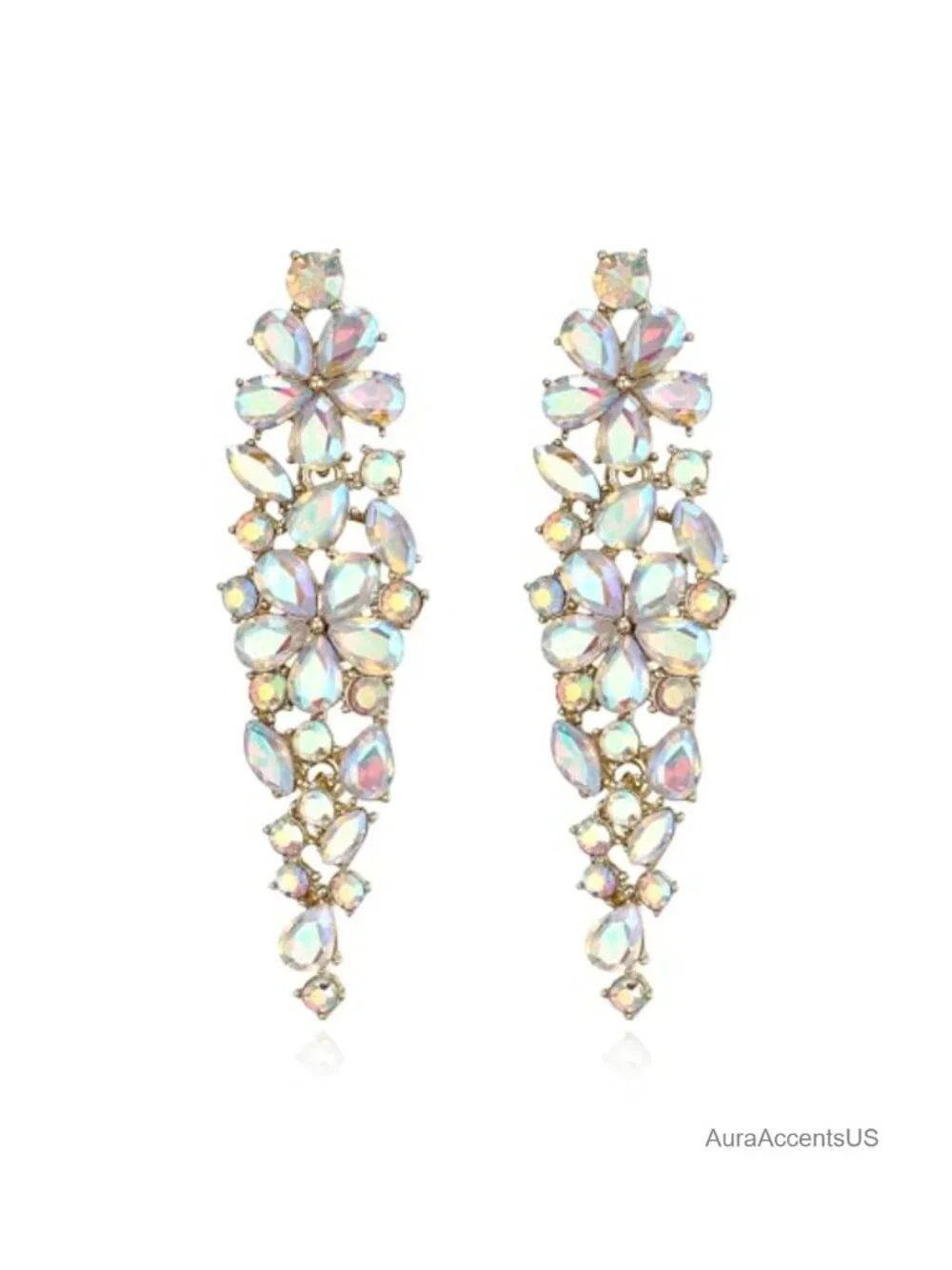 Sparkle Crystal Dangle Earrings Floral Wedding Bridal Chandelier Jewelry